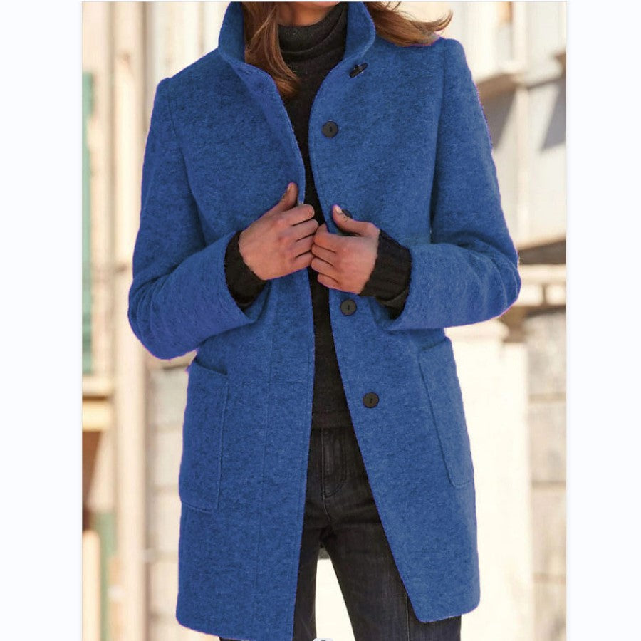 Vintora™ - Dames Retro-Geïnspireerde Lange Windjack met Knoopsluiting en Opstaande Kraag