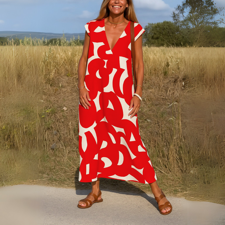 VALÉRIE | ZWEIFARBIGES KLEID MIT V-AUSSCHNITT