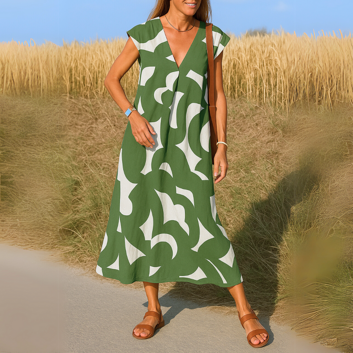 VALÉRIE | ZWEIFARBIGES KLEID MIT V-AUSSCHNITT