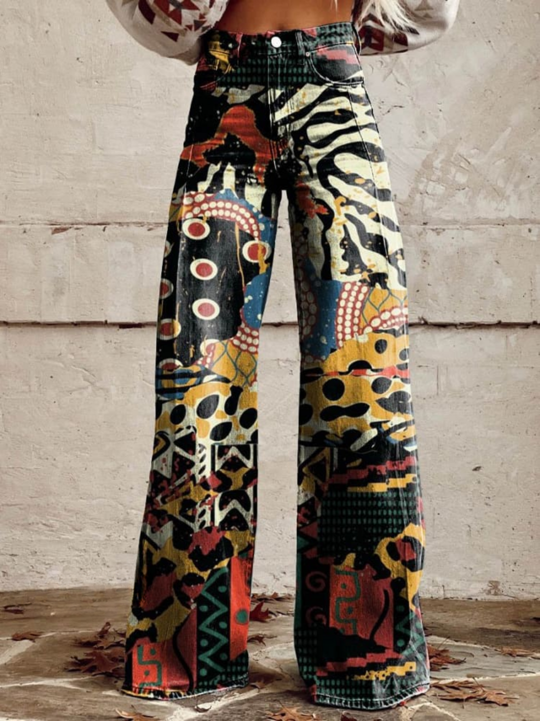 ÉLODIE | WEITE HOSE MIT ELEGANTEM UND KÜHNEM KUNSTMOTIV