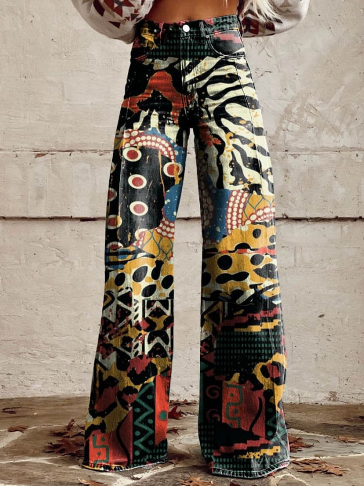 ÉLODIE | WEITE HOSE MIT ELEGANTEM UND KÜHNEM KUNSTMOTIV