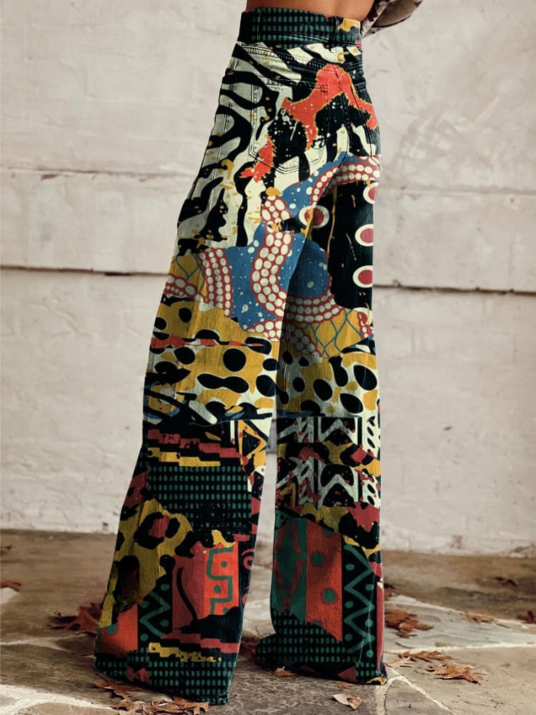 ÉLODIE | WEITE HOSE MIT ELEGANTEM UND KÜHNEM KUNSTMOTIV