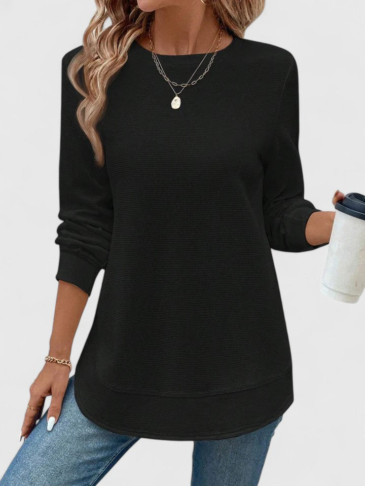 Nadyalyn | Elegantes Langarm-T-Shirt mit Rundhalsausschnitt