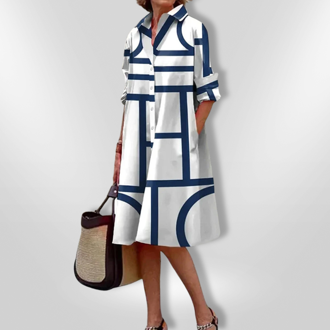 HELEN™ | MIDI-KLEID MIT GEOMETRISCHEM MUSTER