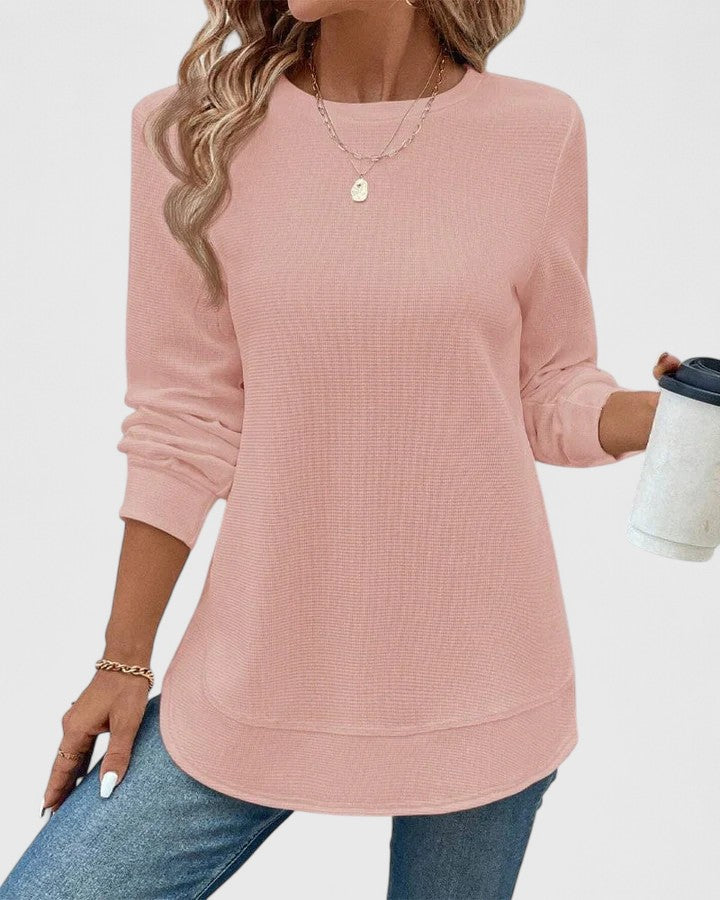 Nadyalyn | Elegantes Langarm-T-Shirt mit Rundhalsausschnitt