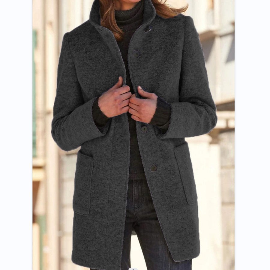 Vintora™ - Dames Retro-Geïnspireerde Lange Windjack met Knoopsluiting en Opstaande Kraag