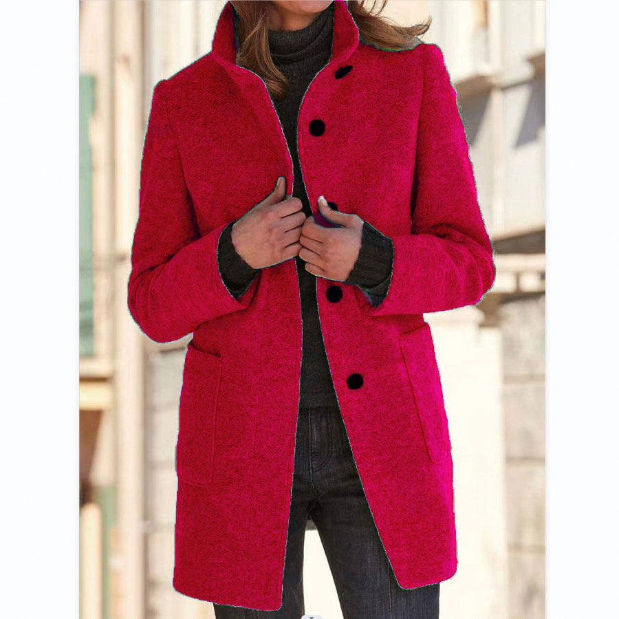 Vintora™ - Dames Retro-Geïnspireerde Lange Windjack met Knoopsluiting en Opstaande Kraag