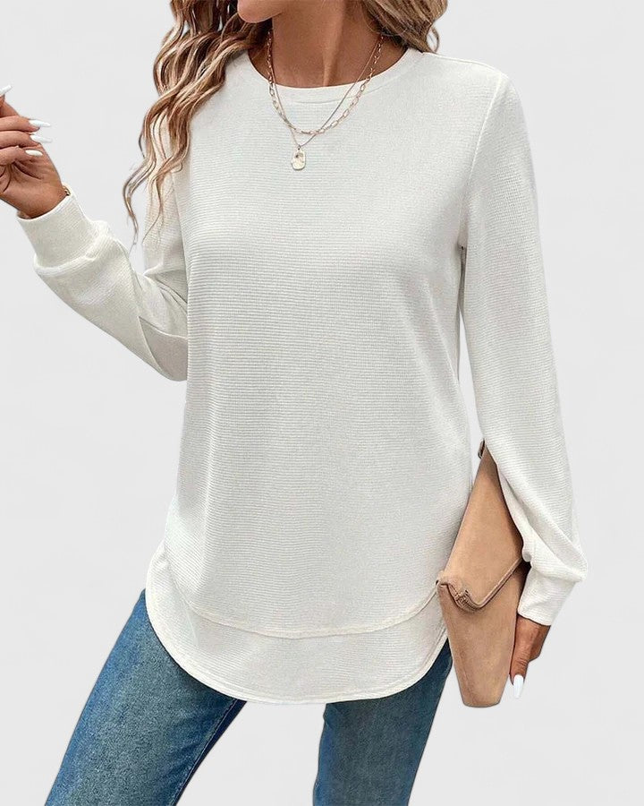 Nadyalyn | Elegantes Langarm-T-Shirt mit Rundhalsausschnitt