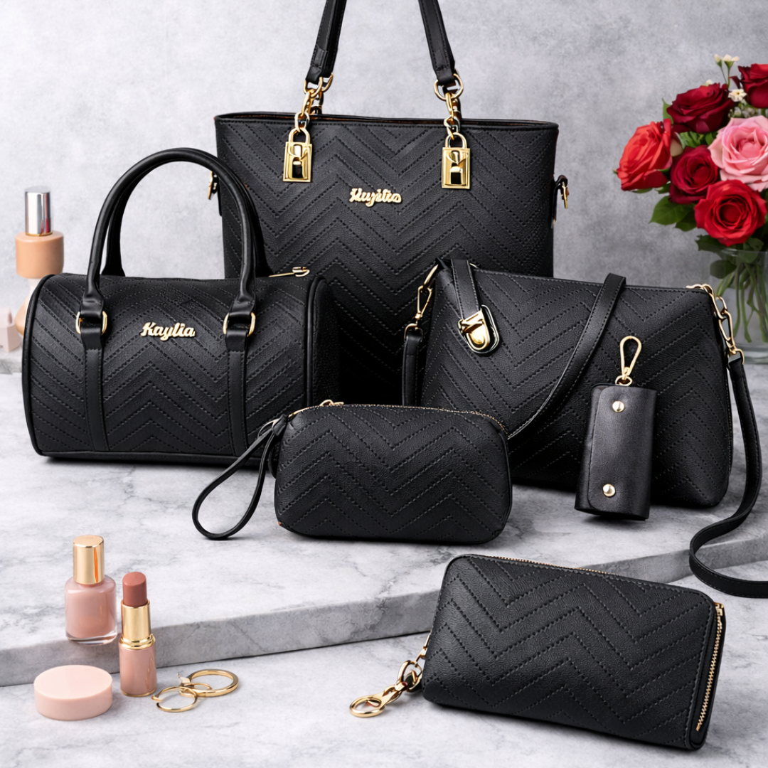 Amanda | Klassisches Set aus 6 PU-Lederhandtaschen