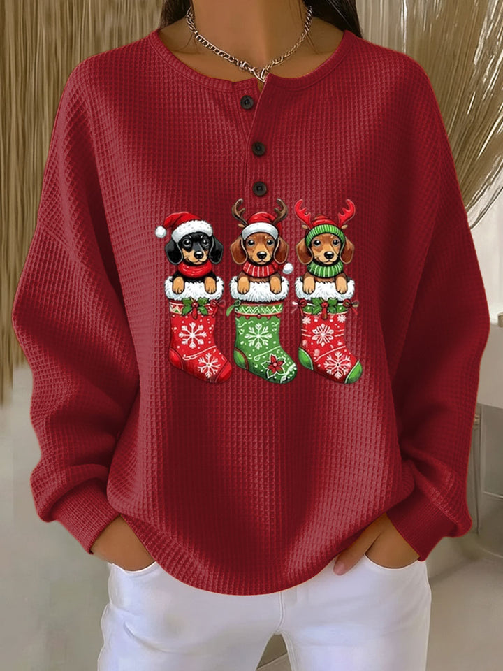 Grethe | Vintage Sweter Bożonarodzeniowy z Motywem Psa