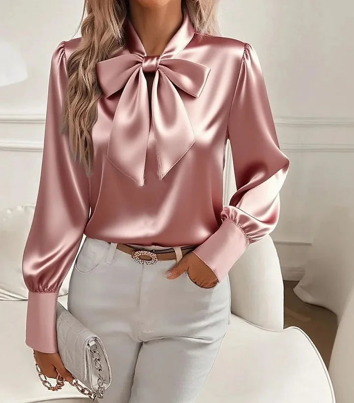 Amelia | Bluse mit Satinschleife und V-Ausschnitt