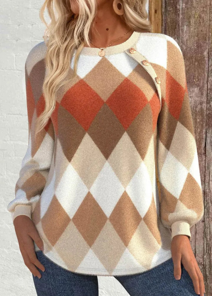 Muster | Karierter Pullover mit Knopfdetail