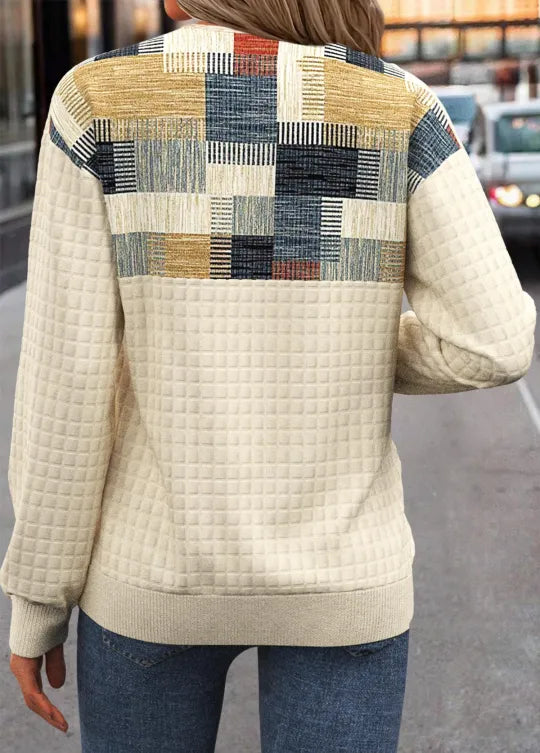 Linora | Patchwork-Pullover mit Knopfleiste