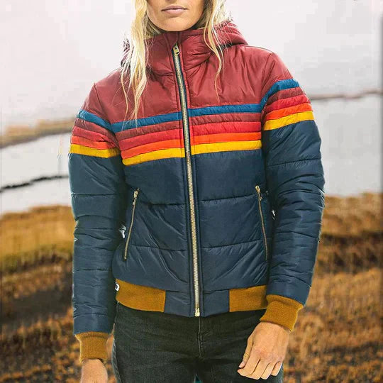 Ines - Retro Kurtka z Futrzanym Kapeluszem