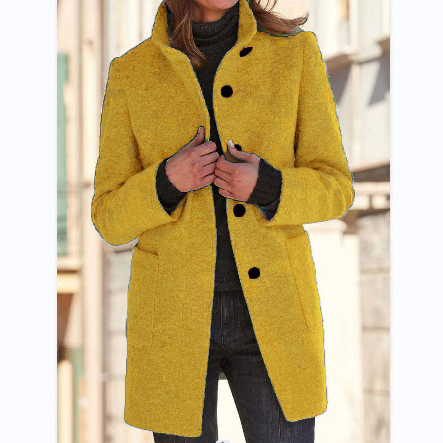 Vintora™ - Dames Retro-Geïnspireerde Lange Windjack met Knoopsluiting en Opstaande Kraag