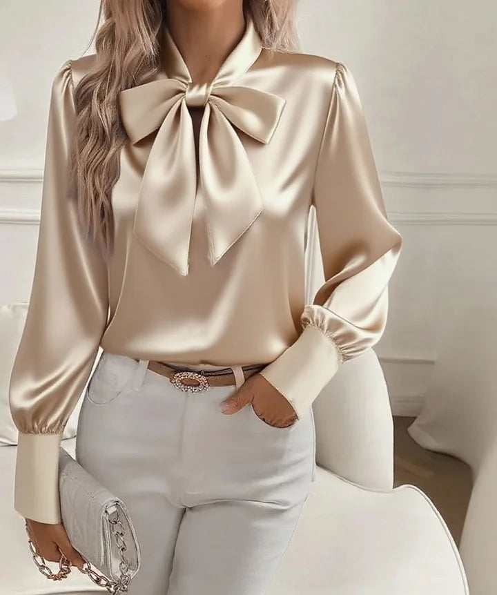 Amelia | Bluse mit Satinschleife und V-Ausschnitt