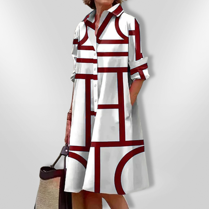 HELEN™ | MIDI-KLEID MIT GEOMETRISCHEM MUSTER