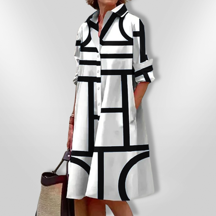 HELEN™ | MIDI-KLEID MIT GEOMETRISCHEM MUSTER