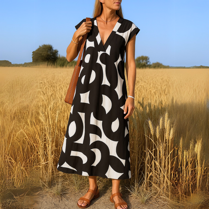 VALÉRIE | ZWEIFARBIGES KLEID MIT V-AUSSCHNITT