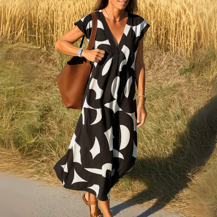 VALÉRIE | ZWEIFARBIGES KLEID MIT V-AUSSCHNITT