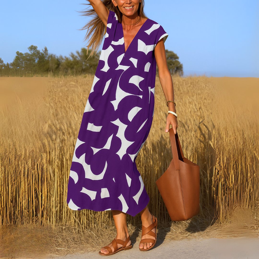 VALÉRIE | ZWEIFARBIGES KLEID MIT V-AUSSCHNITT