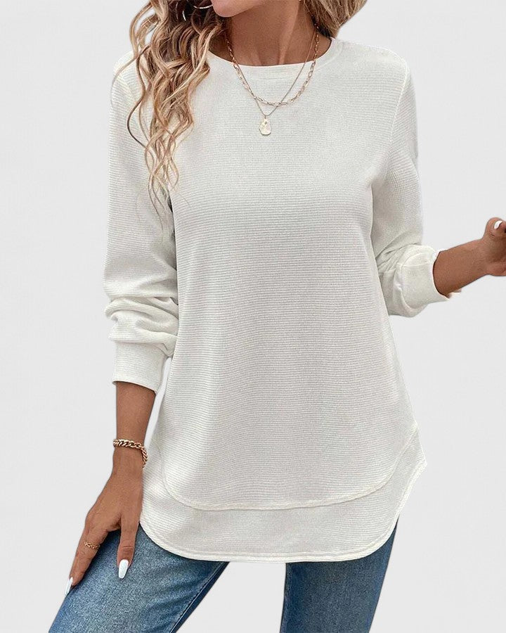 Nadyalyn | Elegantes Langarm-T-Shirt mit Rundhalsausschnitt