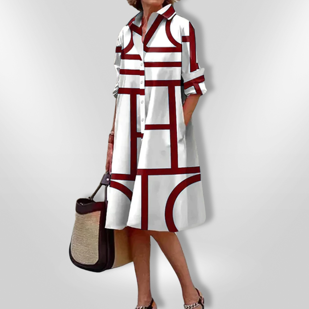 HELEN™ | MIDI-KLEID MIT GEOMETRISCHEM MUSTER