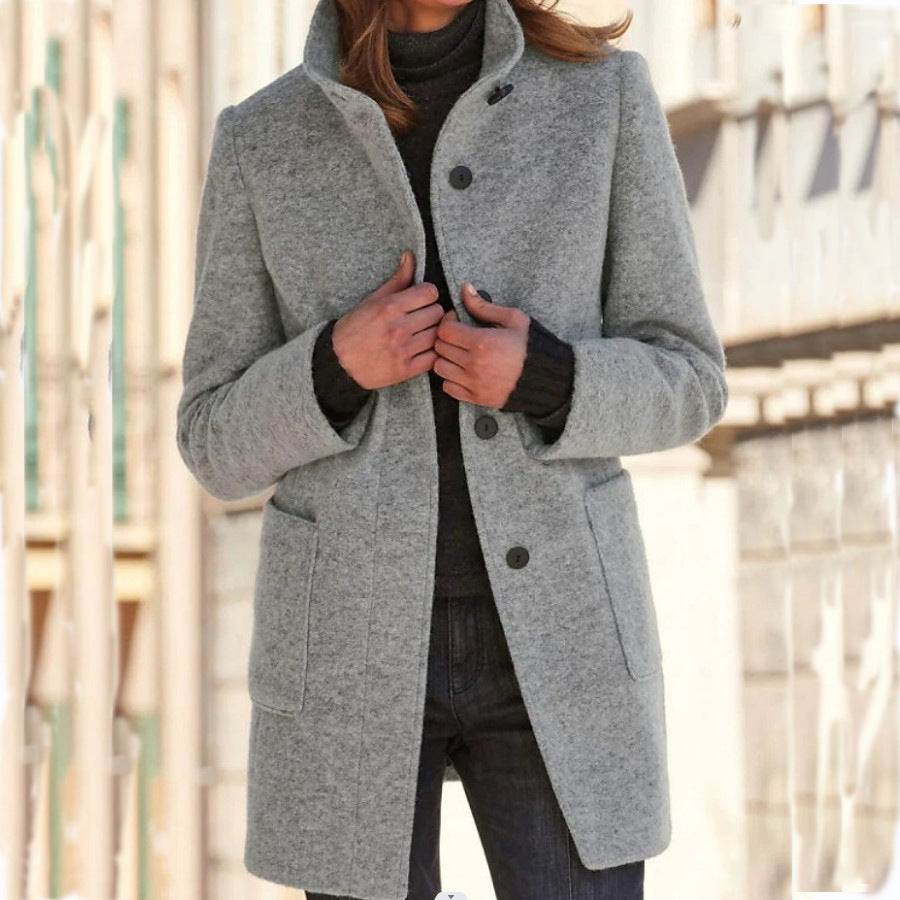 Vintora™ - Dames Retro-Geïnspireerde Lange Windjack met Knoopsluiting en Opstaande Kraag