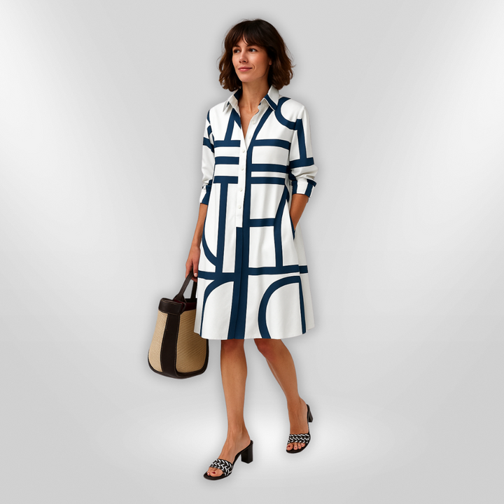HELEN™ | MIDI-KLEID MIT GEOMETRISCHEM MUSTER