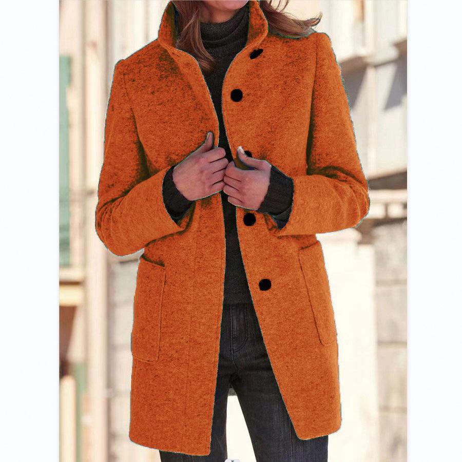 Vintora™ - Dames Retro-Geïnspireerde Lange Windjack met Knoopsluiting en Opstaande Kraag