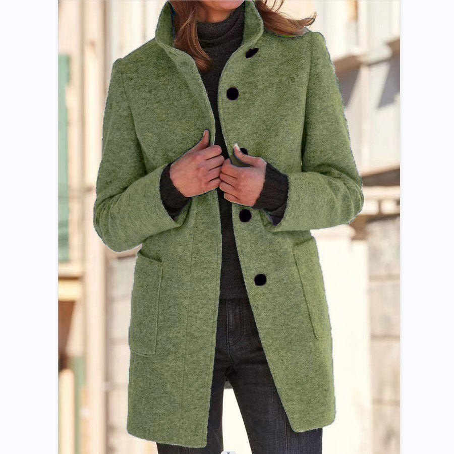 Vintora™ - Dames Retro-Geïnspireerde Lange Windjack met Knoopsluiting en Opstaande Kraag