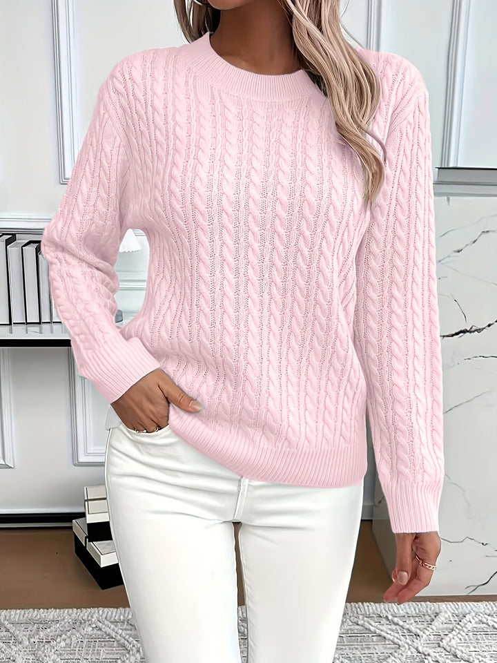 Evelyn | Gemütlicher Zopfstrickpullover in Rosa