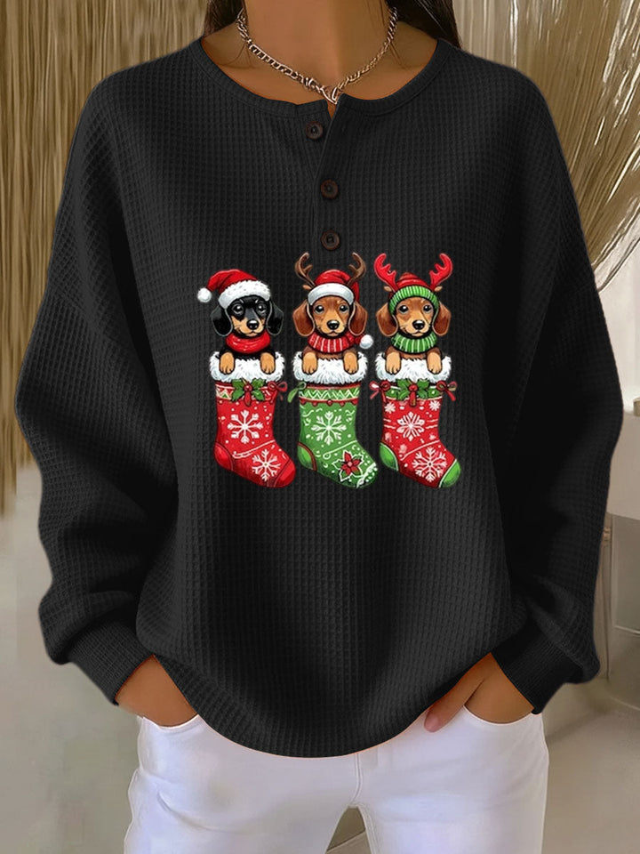 Grethe | Vintage Sweter Bożonarodzeniowy z Motywem Psa