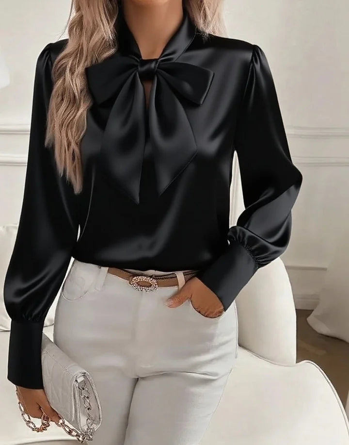 Amelia | Bluse mit Satinschleife und V-Ausschnitt