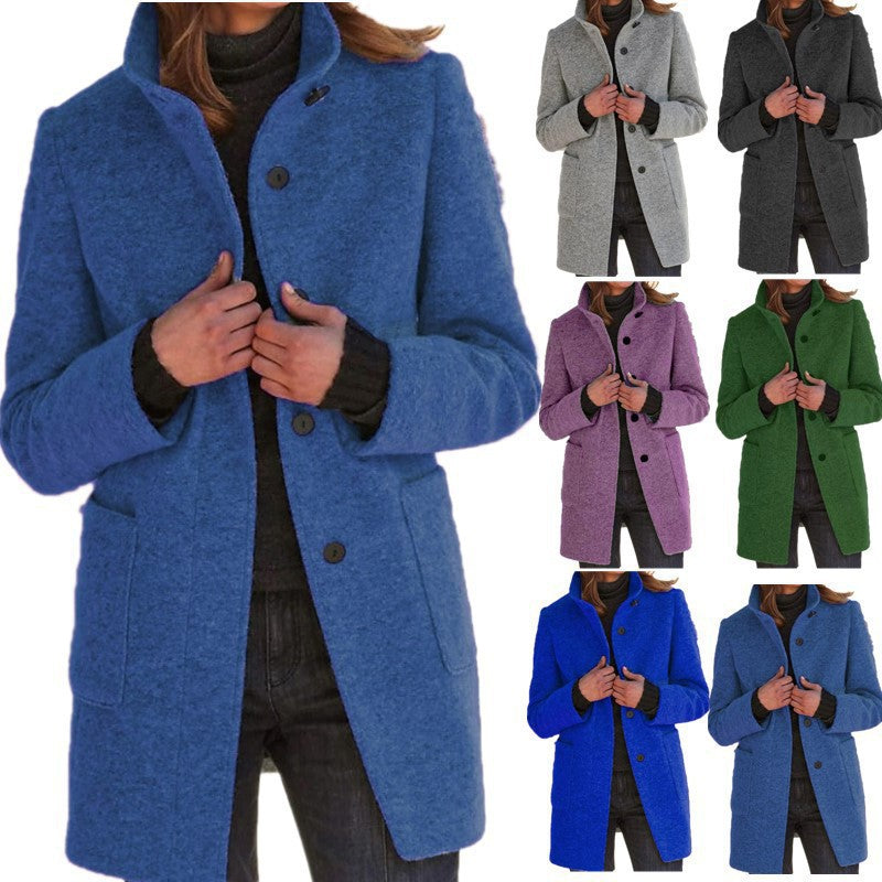 Vintora™ - Dames Retro-Geïnspireerde Lange Windjack met Knoopsluiting en Opstaande Kraag