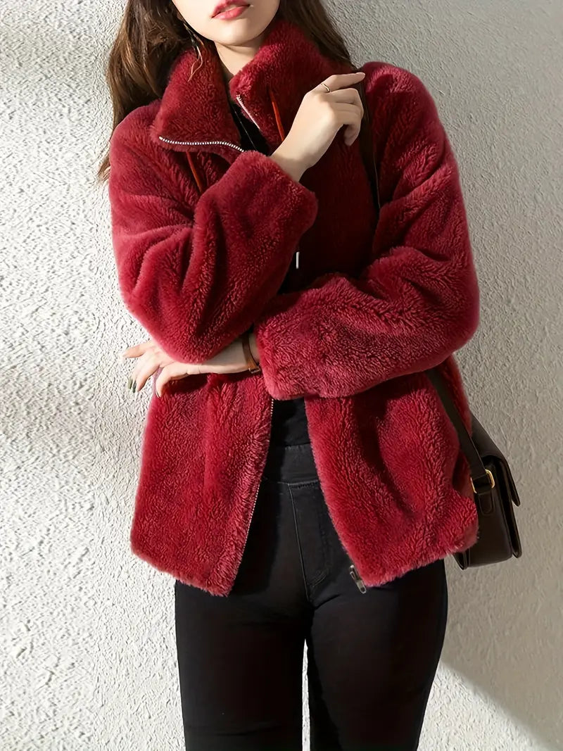 Maliza - Stylische Fleecejacke mit Kunstfell