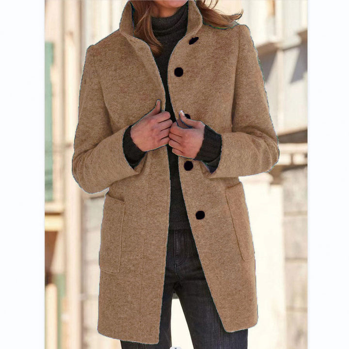 Vintora™ - Dames Retro-Geïnspireerde Lange Windjack met Knoopsluiting en Opstaande Kraag