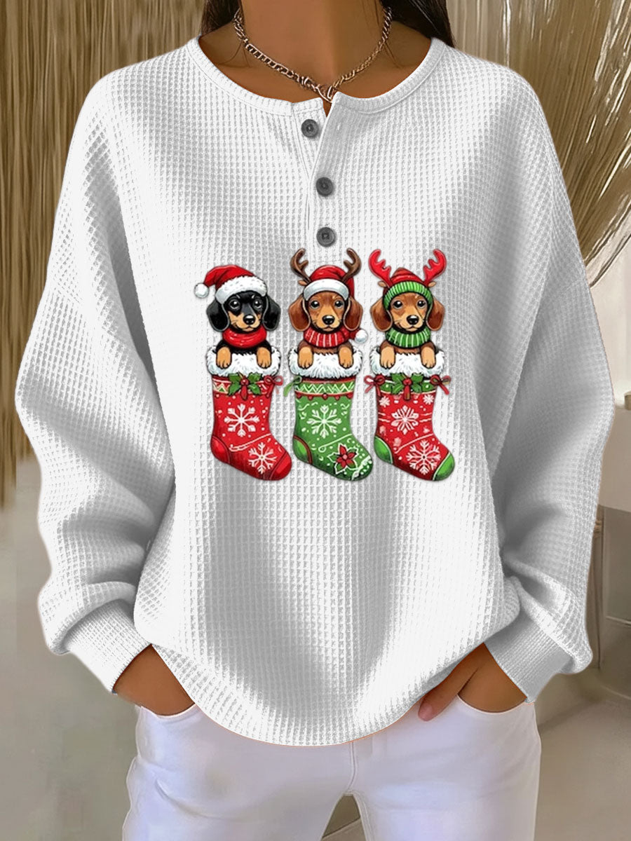 Grethe | Vintage Sweter Bożonarodzeniowy z Motywem Psa