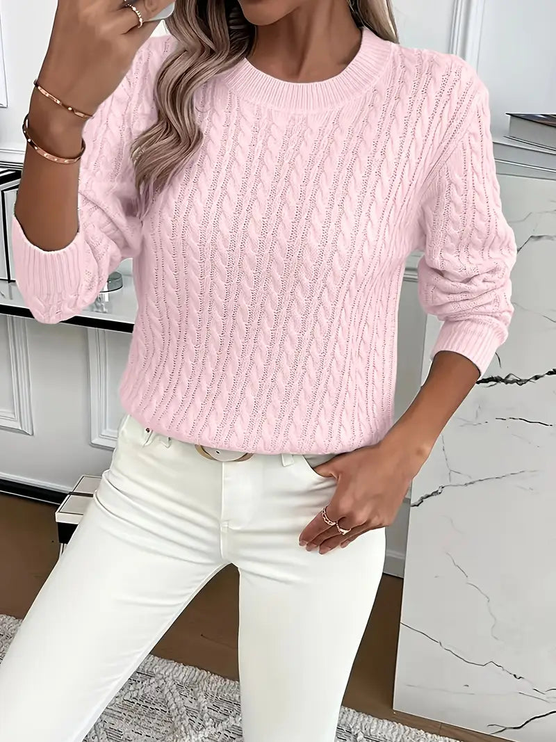 Evelyn | Gemütlicher Zopfstrickpullover in Rosa